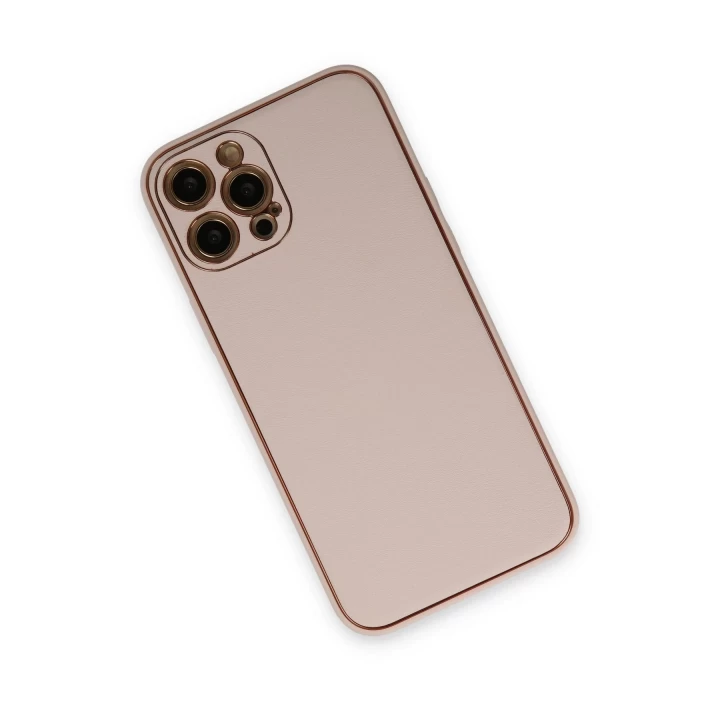 iPhone 12 Pro Max Kılıf Coco Deri Silikon Kapak - Pudra
