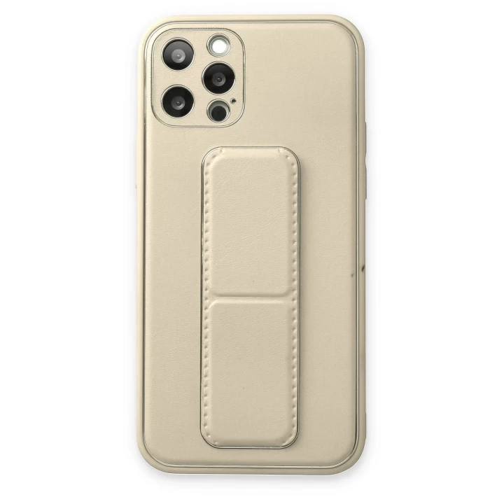iPhone 12 Pro Max Kılıf Coco Deri Standlı Kapak - Beyaz