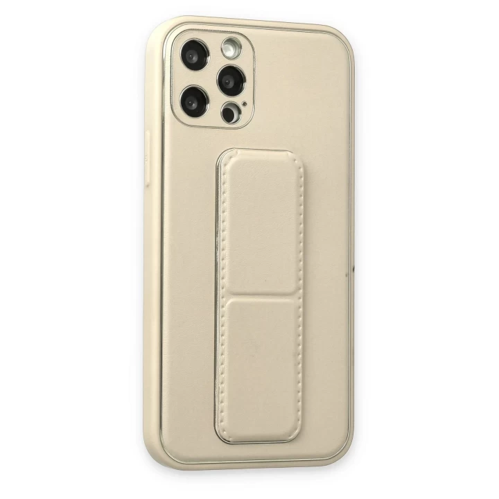 iPhone 12 Pro Max Kılıf Coco Deri Standlı Kapak - Beyaz