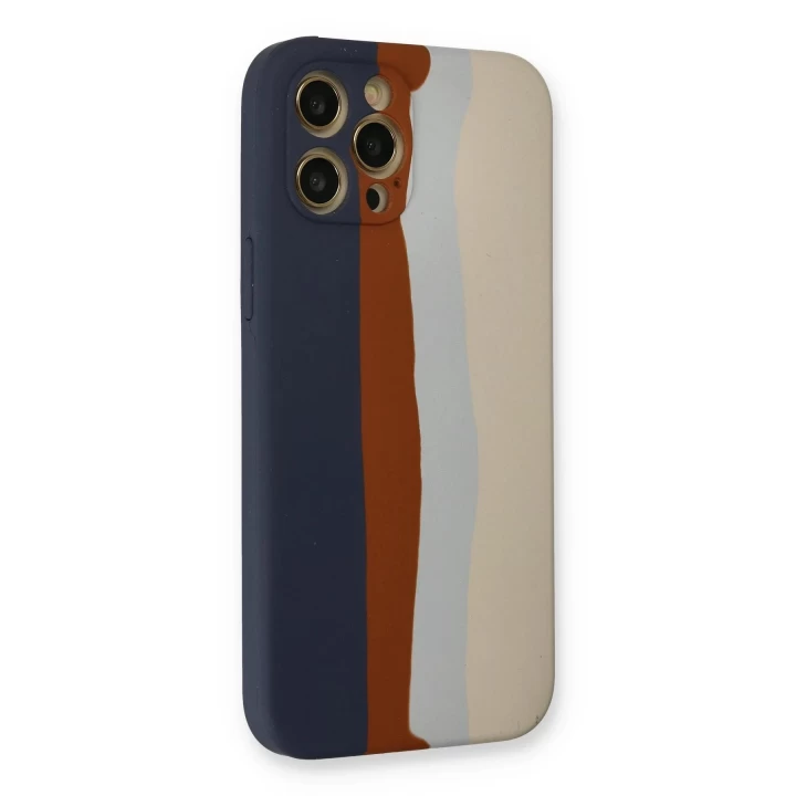 iPhone 12 Pro Max Kılıf Ebruli Lansman Silikon - Lacivert-Krem