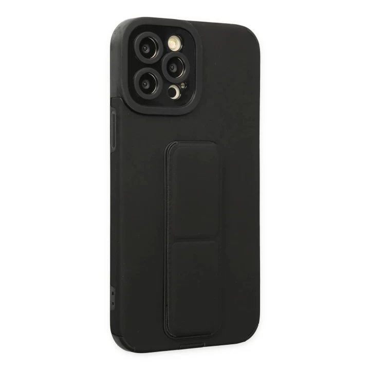 iPhone 12 Pro Max Kılıf Mega Standlı Silikon - Siyah