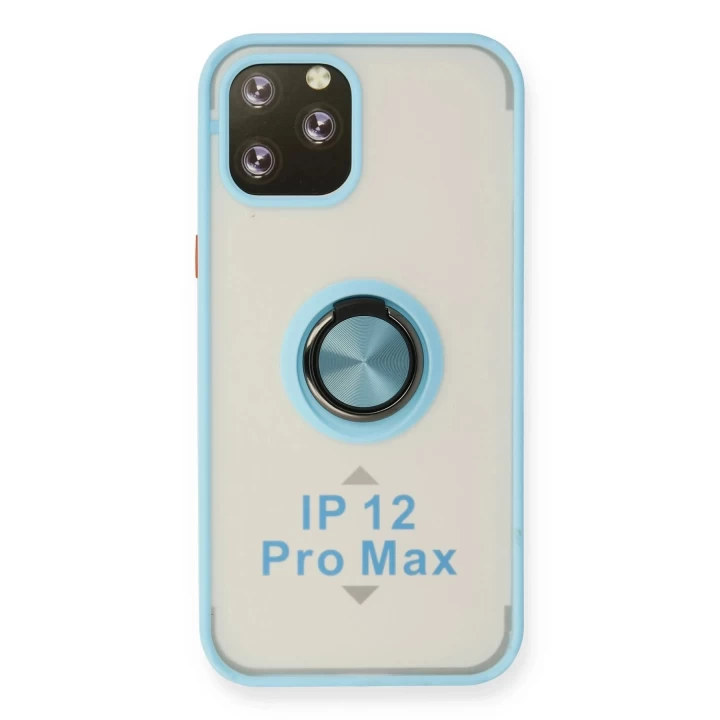 iPhone 12 Pro Max Kılıf Montreal Yüzüklü Silikon Kapak - Buz Mavi