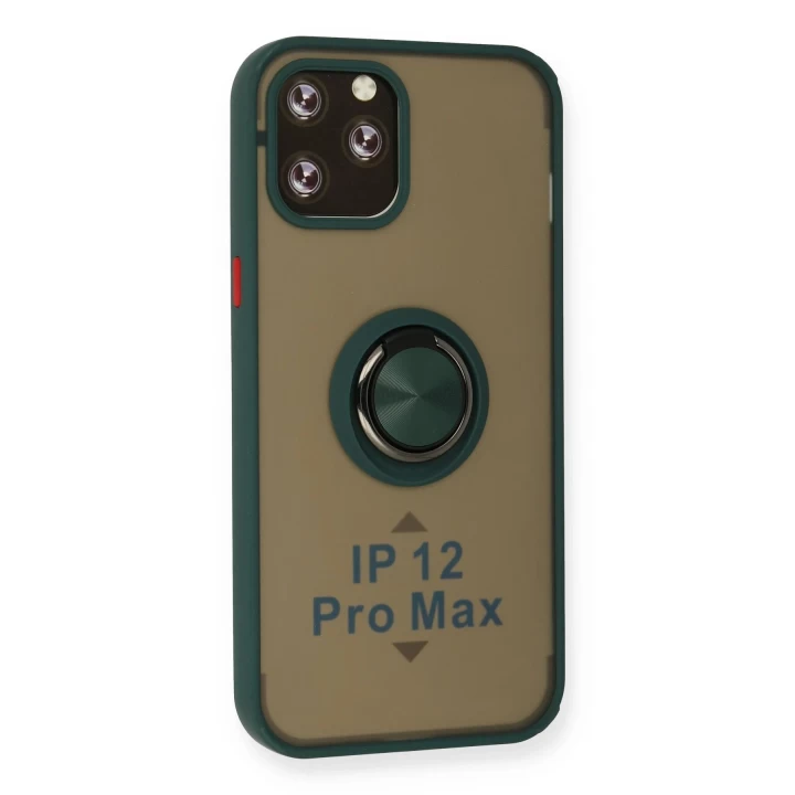 iPhone 12 Pro Max Kılıf Montreal Yüzüklü Silikon Kapak - Yeşil