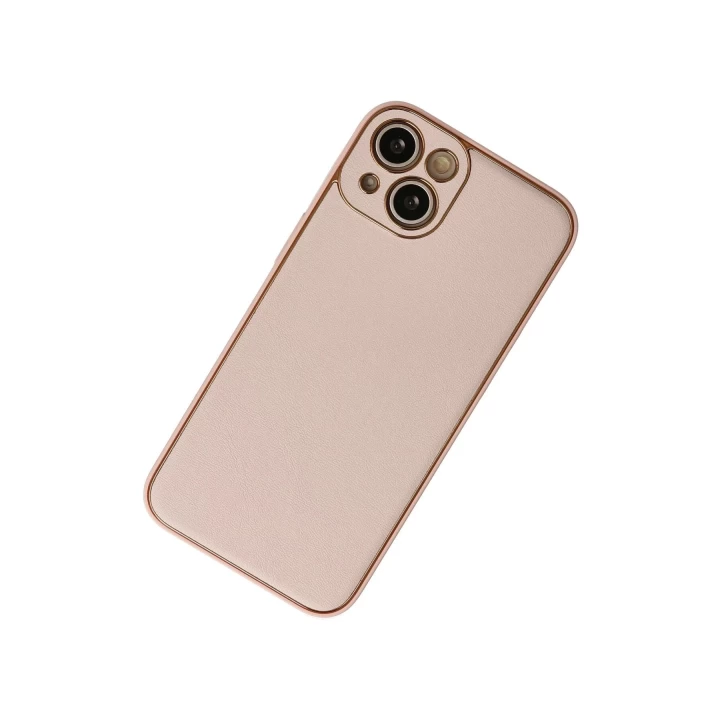 iPhone 13 Kılıf Coco Deri Silikon Kapak - Pudra