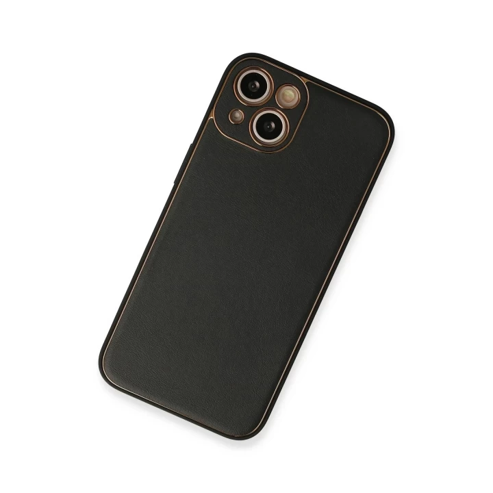 iPhone 13 Kılıf Coco Deri Silikon Kapak - Siyah