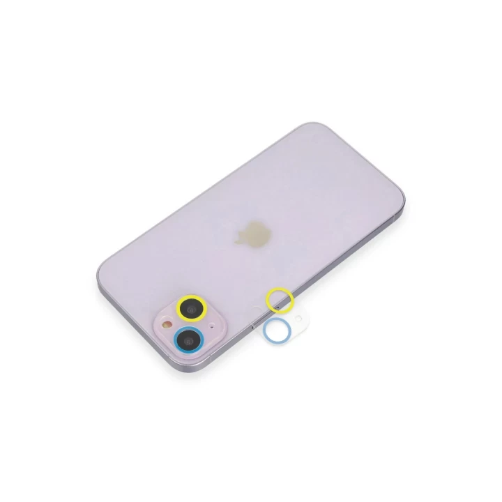 iPhone 13 Mini Renkli Kamera Lens Koruma Cam - Sarı-Mavi