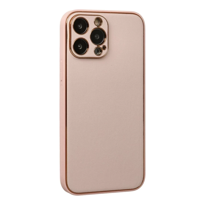 iPhone 13 Pro Kılıf Coco Deri Silikon Kapak - Pudra