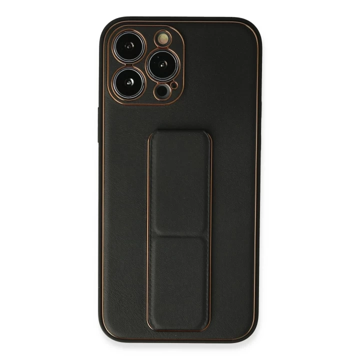 iPhone 13 Pro Kılıf Coco Deri Standlı Kapak - Siyah