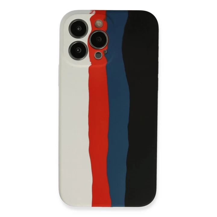 iPhone 13 Pro Kılıf Ebruli Lansman Silikon - Beyaz-Siyah