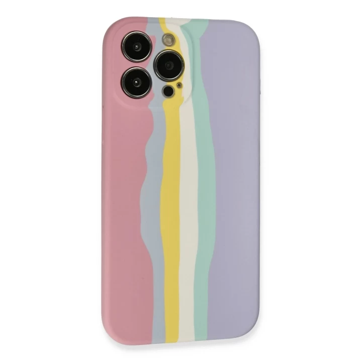 iPhone 13 Pro Kılıf Ebruli Lansman Silikon - Pembe-Lila