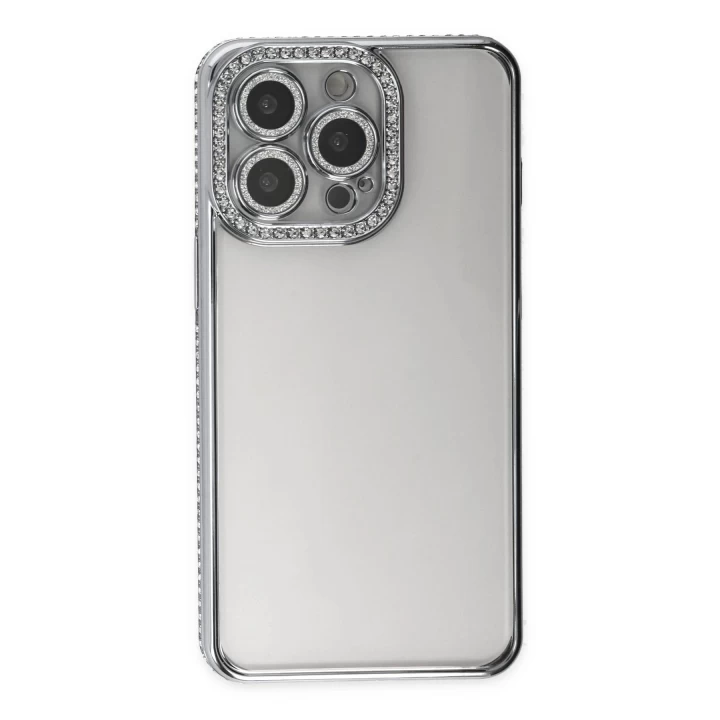 iPhone 13 Pro Kılıf Joke Taşlı Silikon - Gümüş