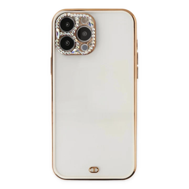 iPhone 13 Pro Kılıf Liva Taşlı Silikon - Beyaz