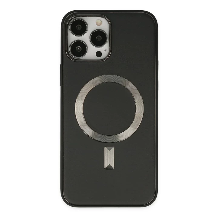 iPhone 13 Pro Max Kılıf Coco Deri Magneticsafe Silikon - Siyah