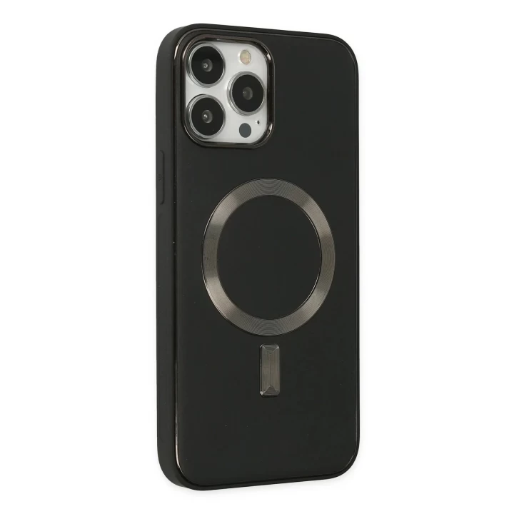 iPhone 13 Pro Max Kılıf Coco Deri Magneticsafe Silikon - Siyah