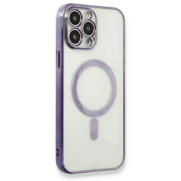 iPhone 13 Pro Max Kılıf Magneticsafe Lazer Silikon - Mor