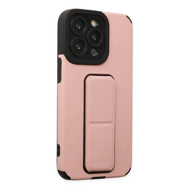 iPhone 13 Pro Max Kılıf Mega Standlı Silikon - Pudra