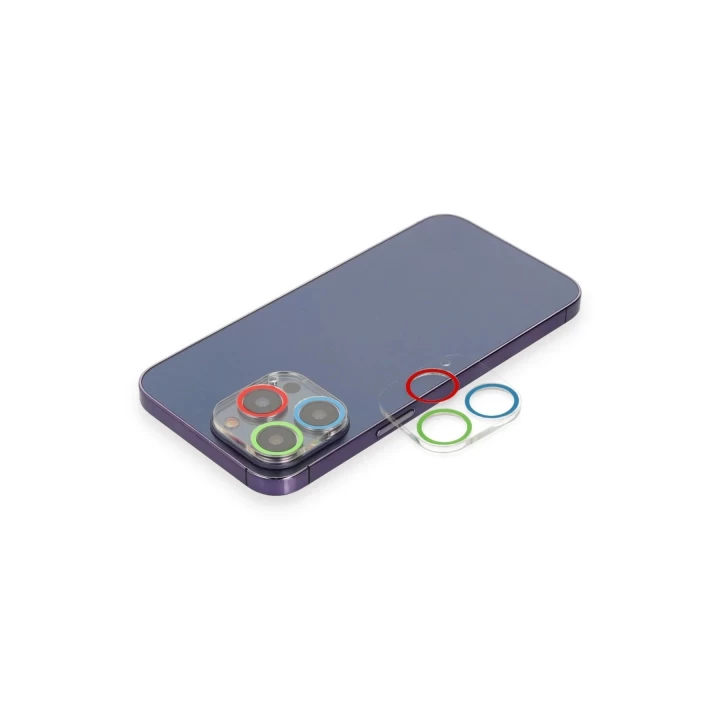 iPhone 13 Pro Max Renkli Kamera Lens Koruma Cam - Mavi-Yeşil