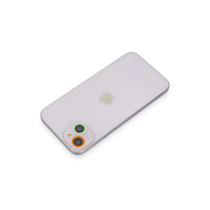 iPhone 13 Renkli Kamera Lens Koruma Cam - Turuncu-Yeşil
