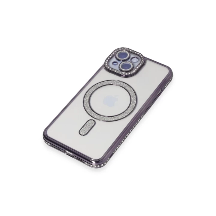 iPhone 14 Kılıf Joke Simli Magneticsafe Kılıf - Derin Mor