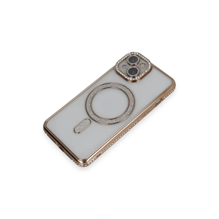 iPhone 14 Kılıf Joke Simli Magneticsafe Kılıf - Gold