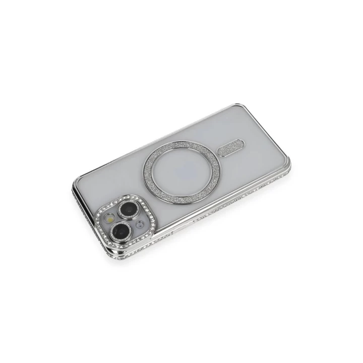 iPhone 14 Kılıf Joke Simli Magneticsafe Kılıf - Gümüş