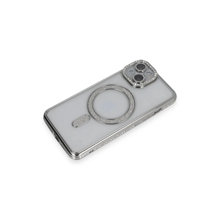 iPhone 14 Kılıf Joke Simli Magneticsafe Kılıf - Gümüş