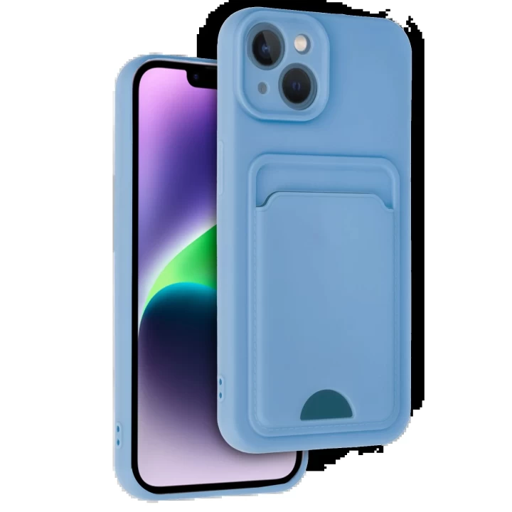 iPhone 14 Kılıf Kelvin Kartvizitli Silikon - Mavi