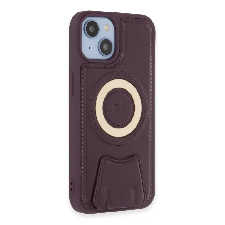iPhone 14 Kılıf Merkür Magneticsafe Standlı Kapak - Derin Mor