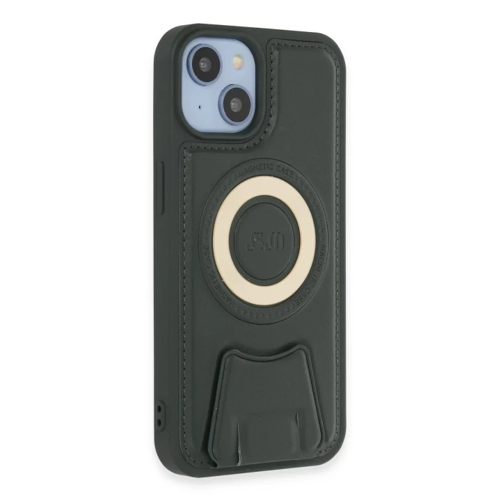 iPhone 14 Kılıf Merkür Magneticsafe Standlı Kapak - Koyu Yeşil