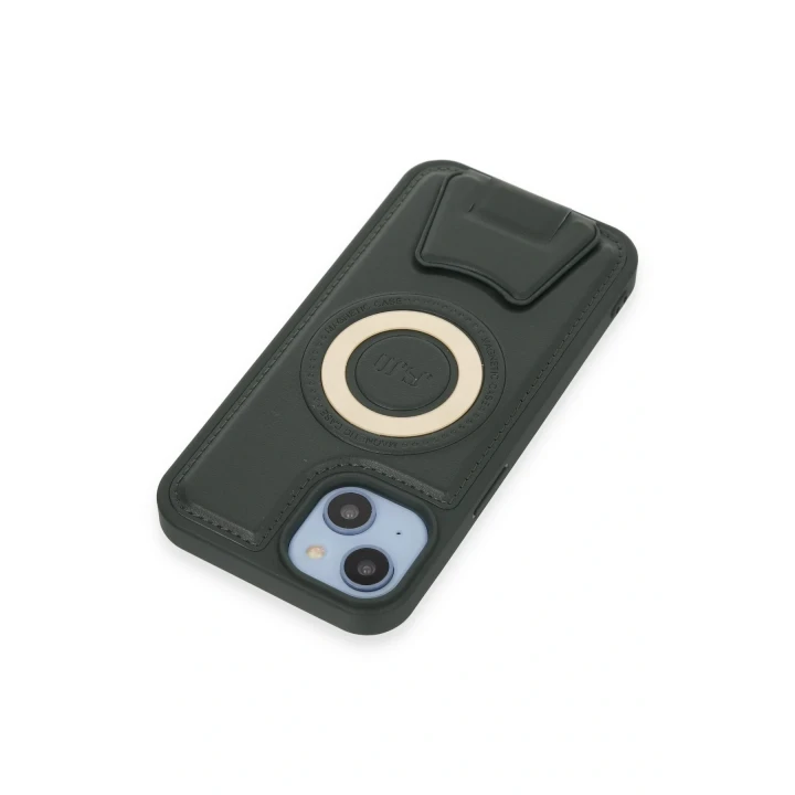 iPhone 14 Kılıf Merkür Magneticsafe Standlı Kapak - Koyu Yeşil