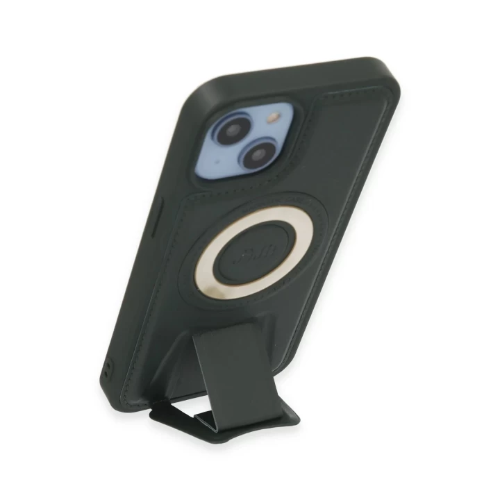 iPhone 14 Kılıf Merkür Magneticsafe Standlı Kapak - Koyu Yeşil
