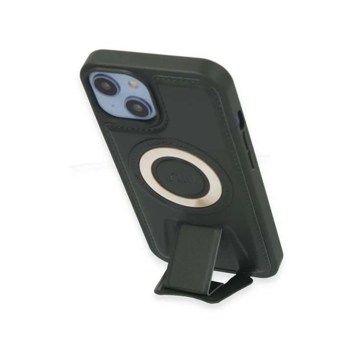iPhone 14 Kılıf Merkür Magneticsafe Standlı Kapak - Koyu Yeşil