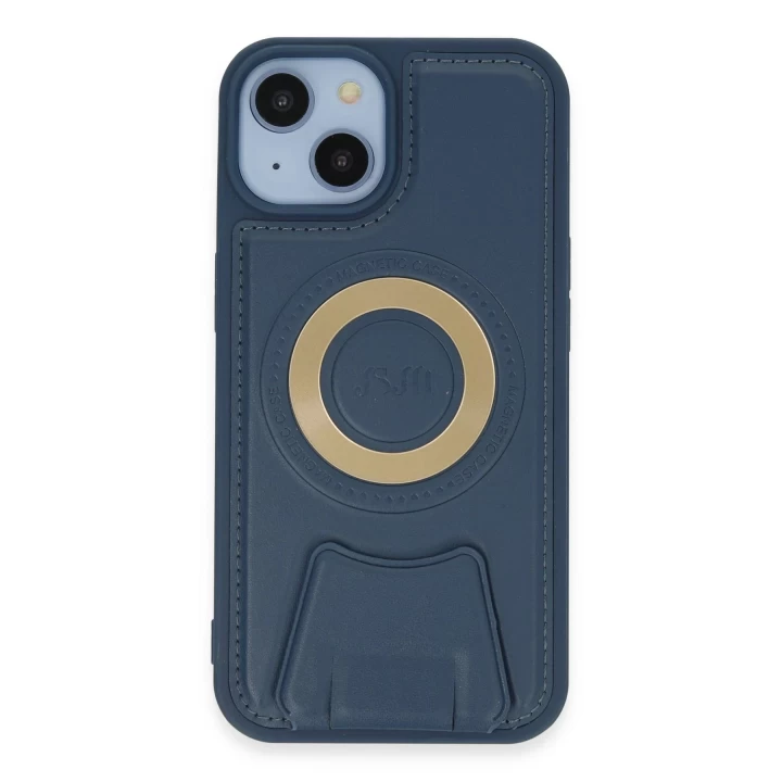 iPhone 14 Kılıf Merkür Magneticsafe Standlı Kapak - Lacivert
