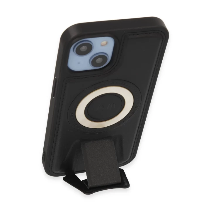 iPhone 14 Kılıf Merkür Magneticsafe Standlı Kapak - Siyah