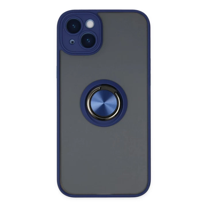 iPhone 14 Kılıf Montreal Yüzüklü Silikon Kapak - Lacivert