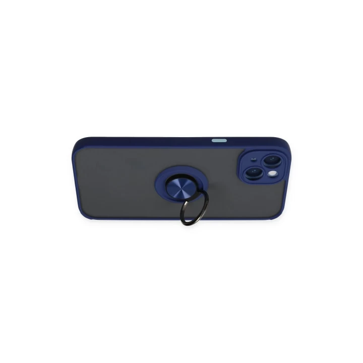 iPhone 14 Kılıf Montreal Yüzüklü Silikon Kapak - Lacivert