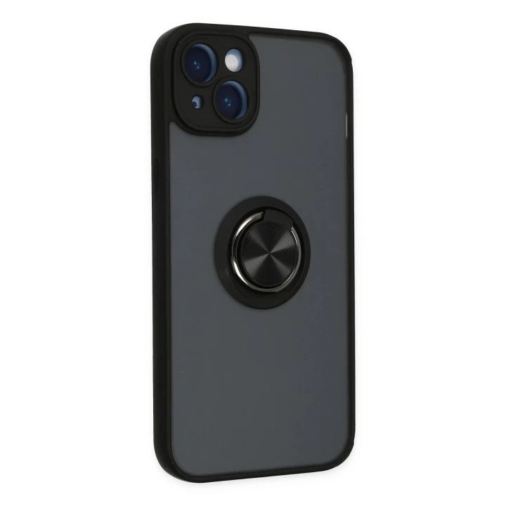 iPhone 14 Kılıf Montreal Yüzüklü Silikon Kapak - Siyah