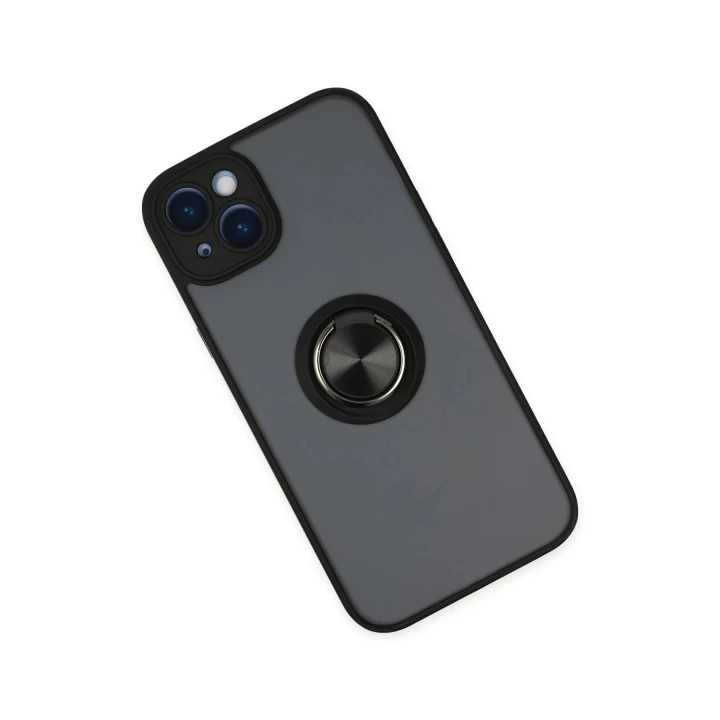 iPhone 14 Kılıf Montreal Yüzüklü Silikon Kapak - Siyah
