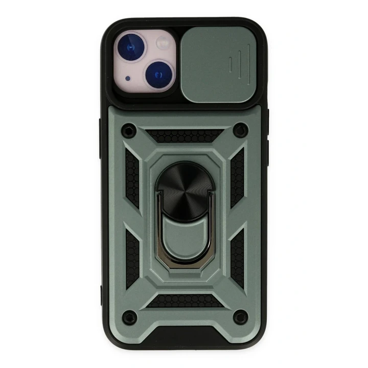 iPhone 14 Kılıf Pars Lens Yüzüklü Silikon - Yeşil