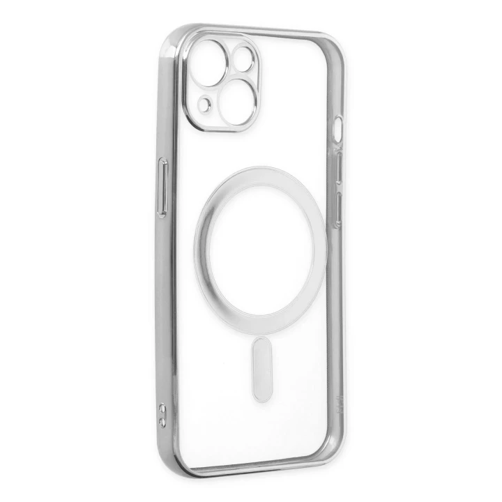iPhone 14 Plus Kılıf Magneticsafe Lazer Silikon - Gümüş