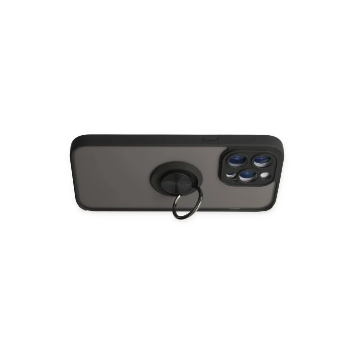 iPhone 14 Pro Kılıf Montreal Yüzüklü Silikon Kapak - Siyah