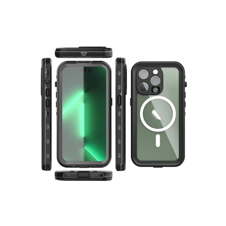 iPhone 14 Pro Kılıf Red Pepper Magneticsafe Su Geçirmez Kılıf - Siyah-Gri