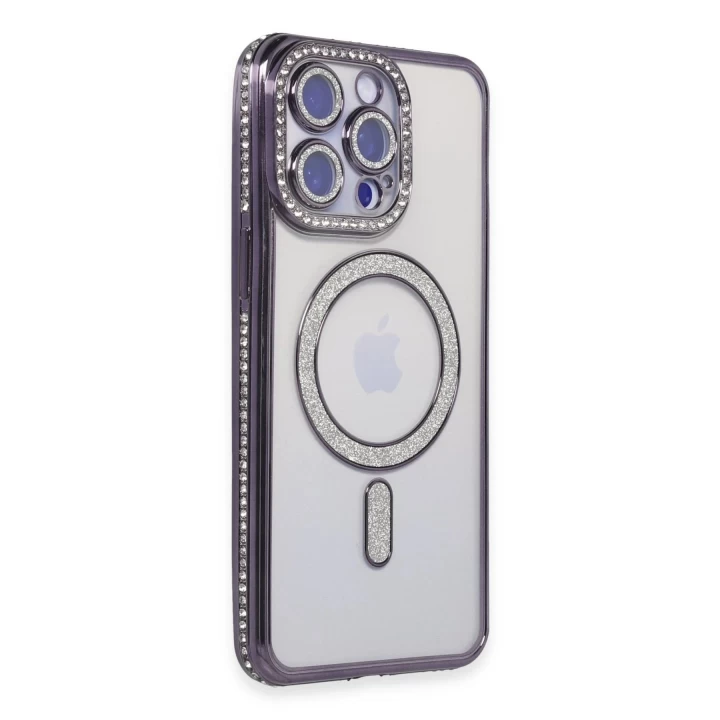 iPhone 14 Pro Max Kılıf Joke Simli Magneticsafe Kılıf - Derin Mor