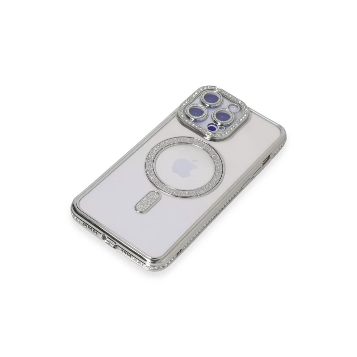iPhone 14 Pro Max Kılıf Joke Simli Magneticsafe Kılıf - Gümüş