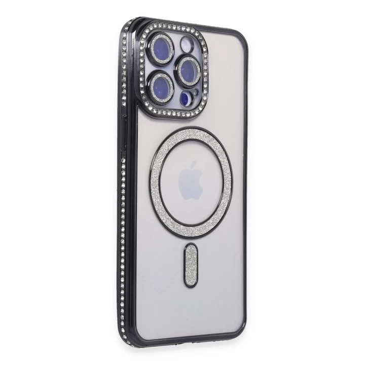 iPhone 14 Pro Max Kılıf Joke Simli Magneticsafe Kılıf - Siyah