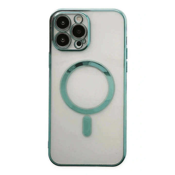 iPhone 14 Pro Max Kılıf Magneticsafe Lazer Silikon - Haki Yeşil