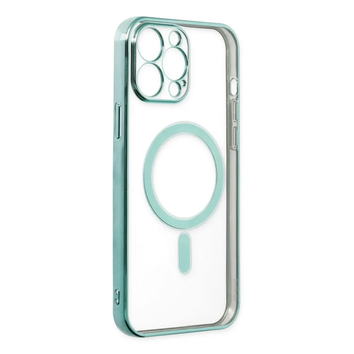 iPhone 14 Pro Max Kılıf Magneticsafe Lazer Silikon - Haki Yeşil