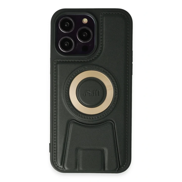 iPhone 14 Pro Max Kılıf Merkür Magneticsafe Standlı Kapak - Koyu Yeşil