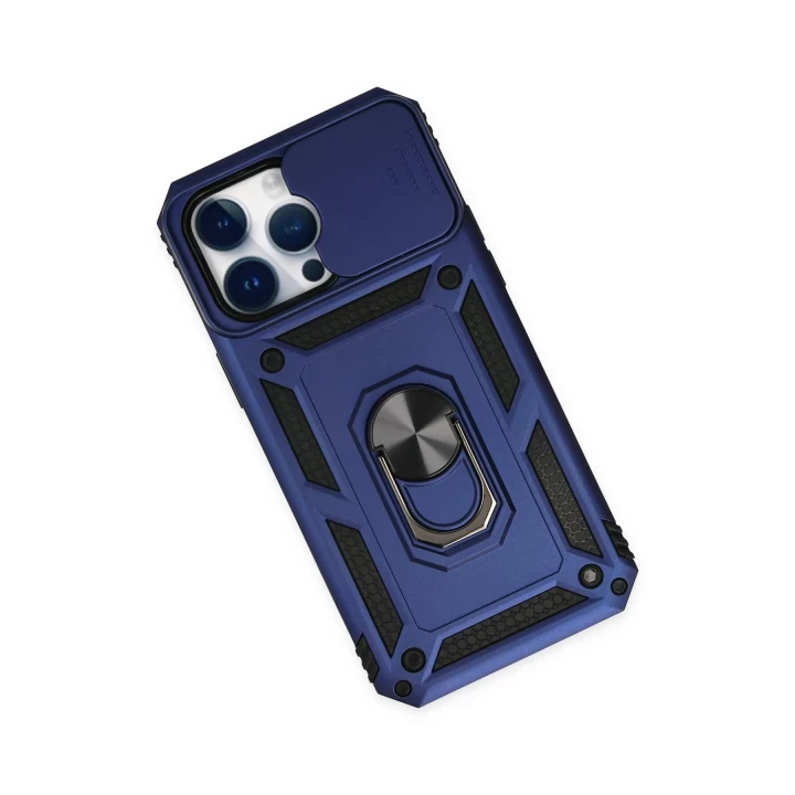 iPhone 14 Pro Max Kılıf Pars Lens Yüzüklü Silikon - Lacivert