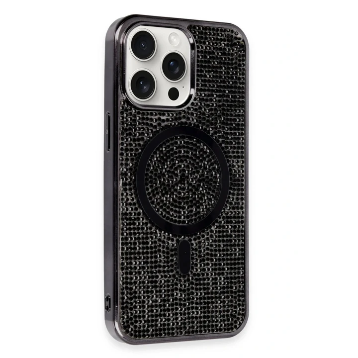 iPhone 15 Pro Kılıf Diamond Magsafe Kapak - Siyah
